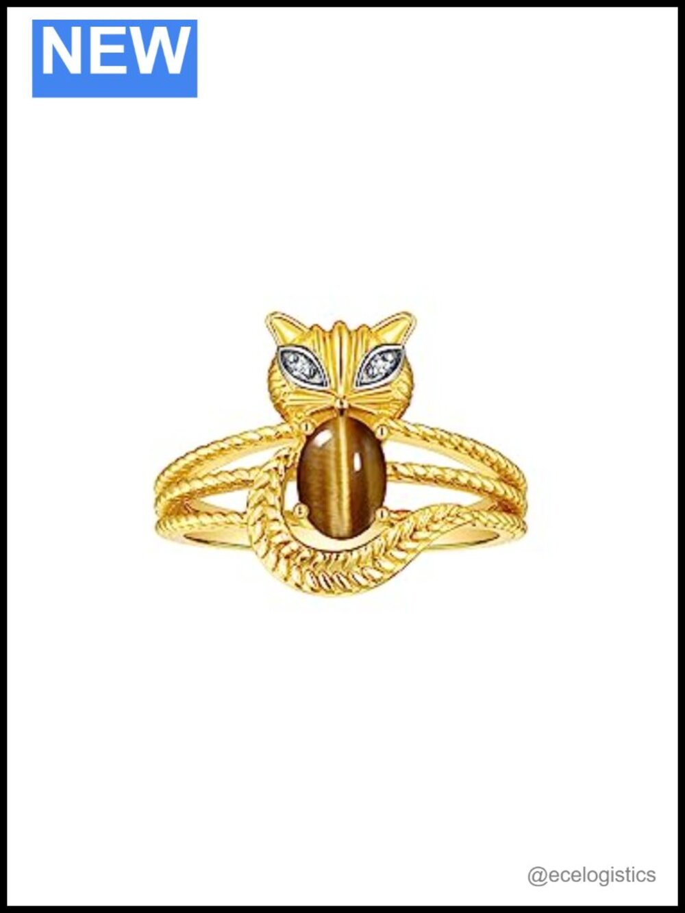 Oval Gemstone & Diamond Statement Ring - Yellow Gold Plated Silver